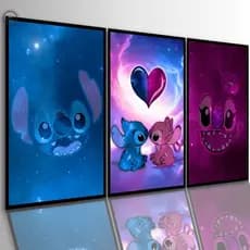 Quadros Decorativos Infantil Stitch e Angel Desenho Lillo Galaxy Sala Quarto
