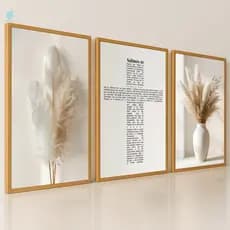 Quadros Decorativos Trio Salmos 91 Vasos com Ramos Religioso Luxo Sala Quarto