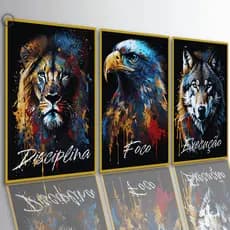 Quadros Decorativos Motivacional Leão Disciplina Foco Arte Grafite Sala Quarto