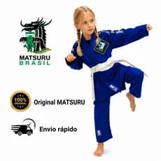 Kimono Judô Azul Infantil Matsuru 350g Tecido Trançado Reforçado com Faixa M0 M1 M2