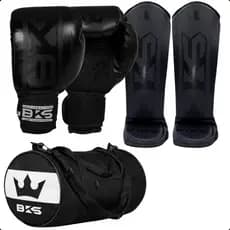 Kit Luva de Boxe Muay Thai Kickboxing Treino Academia + Caneleira + Bolsa Esportiva Artes Marciais