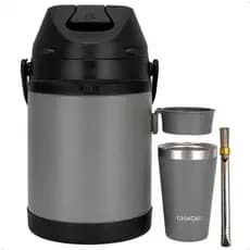 Kit Terere 3x1 Chacal Garrafa Térmica 2,5l Com Suporte Copo 200ml Bomba Inox