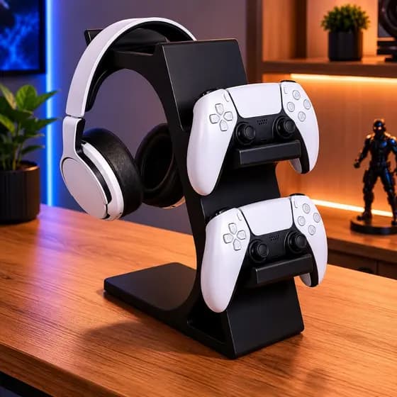 Suporte para Controles e Headset Gamer 2 controles 1 Headset Fone Acabamento Premium