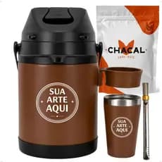 Kit Terere 3x1 Personalizado Chacal Garrafa Térmica 2,5l Com Suporte Copo 200ml Bomba Inox