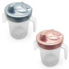Kit Copo Baby - Copo infantil Antivazamento Gatinho Rosa e Azul 250ml com Alças