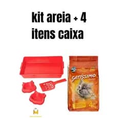 Kit Areia Gatissimo Perfumada 4Kg + Caixa de Areia para gatos + comedouro + bebedouro + pazinha
