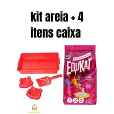Kit Areia Edukat 4Kg + Caixa de Areia para gatos + comedouro + bebedouro + pazinha