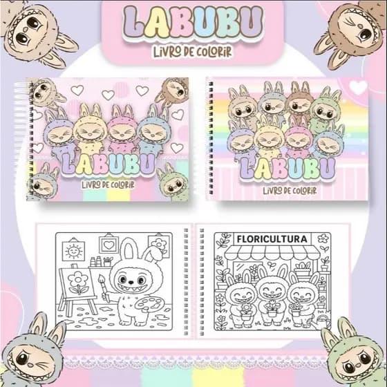 Livro De Colorir Labubu Estilo Bobbie Goods LABUBU 50 Páginas A5 50 Folhas 180g + Acetato Protetor
