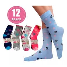 Kit 6/12 Pares de Meias Cano Alto Feminina Estampada Cores Delicadas 35 ao 40