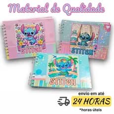 Livro de Colorir Stitch Capa Dura Holográfica 50 Folhas Caderno de desenho para pintar fofo - 180g