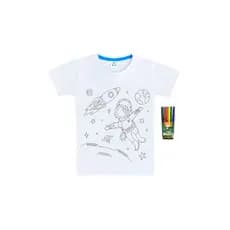 Camiseta Colorir Infantil Astronauta | Pinte e Lave | Criativa e Reutilizável