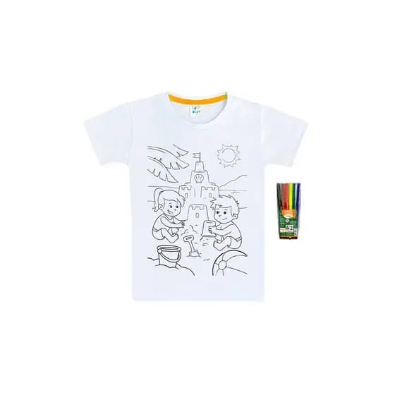 Camiseta Infantil Praia com Crianças - Pinte e Lave - Latic Kids