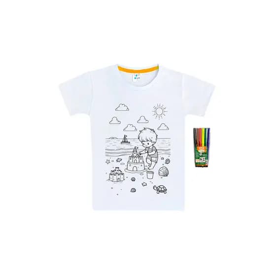 Camiseta Infantil Praia com Barco - Pinte e Lave - Latic Kids