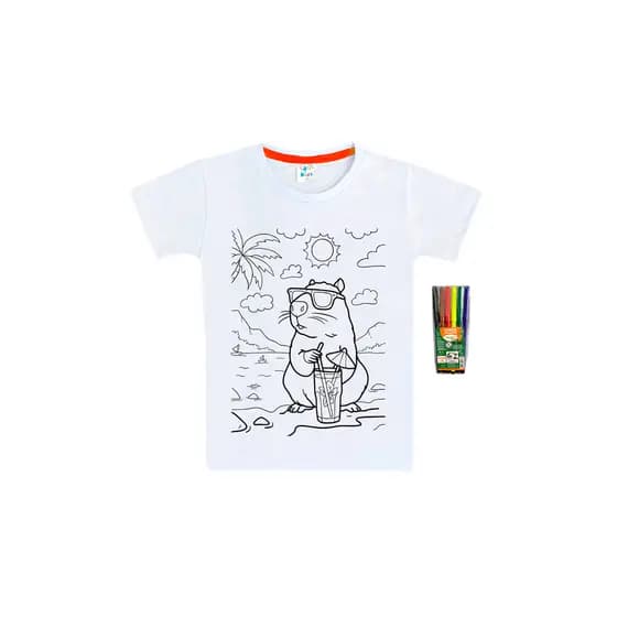 Camiseta Infantil Capivara Na Praia - Pinte e Lave - Pábinka