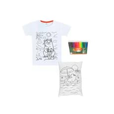 Kit Infantil Capivara Praia - Camiseta + Almofada + Canetinhas 24 Cores - Pinte e Lave - Latic Kids