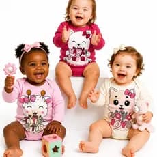 Kit 3 Body Bebê Feminino Manga Longa 100% Algodão Premium - Família - Bebê Brincalhão
