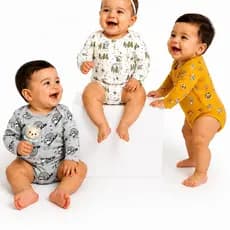 Kit 3 Body Bebê Unissex Manga Longa 100% Algodão Premium - Mundo dos Bichinhos - Bebê Brincalhão