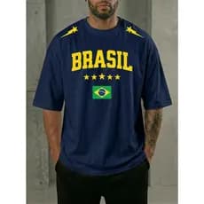 Camiseta Oversized Brasil Copa T-shirt Hexa Futebol Copa do Mundo 2026 Gola Redonda