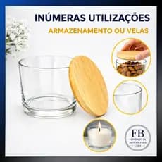 Kit 10 Potes de Vidro 150ml para Velas Tampas Madeira Lembrancinha Aniversários Nadir Figueiredo