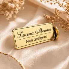 Broche alfinete POP acrílico dourado Personalizado Com Nome + Profissão CD B1