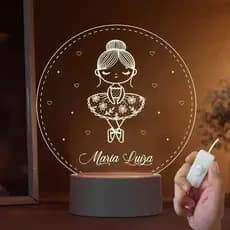 Luminária Bailarina LED 7 cores RGB Personalizada nome Criança, Decoração, Bebê, Acrílico, Abajur