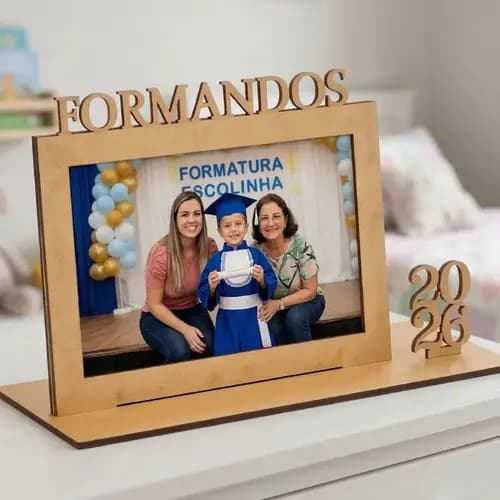 Kit 30 Porta Retrato Formatura Mdf Crú UniqueBox Lembrancinha Formandos Enfeite Mesa Presente Foto 10x15