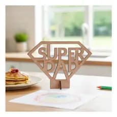 Display Decoração Dia Pais MDF Cru UniqueBox Pai Herói Quarto Sala Bege 20cm 15cm Encaixe