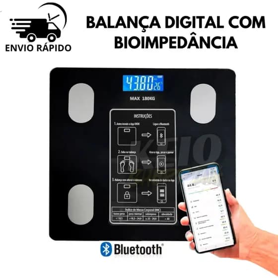 Balança Digital Bioimpedância Corporal 180KG Display Lcd Bluetooth Aplicativo Fitness Treino Balança