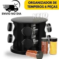 Porta Condimentos Tempero Giratório 6 Potes Vidro Resistente Tampa Dosadora Organizador De Temperos
