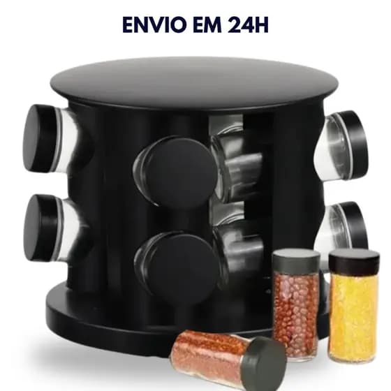 Organizador De Temperos Giratório 6 Potes Porta Condimentos De Vidro
