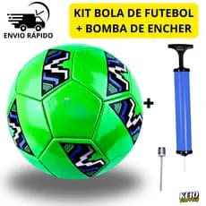 Kit Bola de Futebol + Bomba de Ar Manual Portátil Para Encher Bola Tamanho Oficial Couro Sintético Campo Costurada