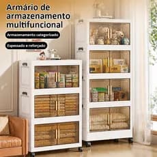 Organizador Dobrável com Porta Transparente | Magnético Antipoeira Com Rodinhas Empilhável