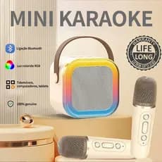 Alto-falante Bluetooth Karaoke com Microfone, Luzes LED e Diversão para Toda a Família