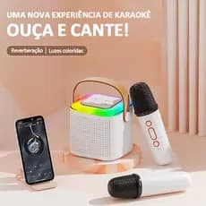 Conjunto de Karaokê Bluetooth com 2 Microfones Sem Fio Reverberação e Luzes Coloridas para Família