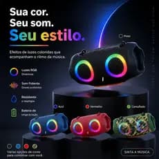 Caixa De Som Bluetooth Portátil Luz RGB | TWS Surround 3D Suporta Pen Drive Cartão TF