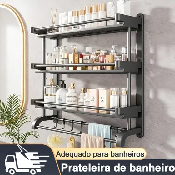 Prateleira de Banheiro Sem Furos | Organizador para Espaços Pequenos Grande Capacidade