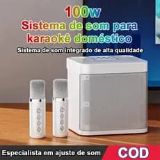 Alto-Falante Bluetooth para Karaokê e Festa Familiar 2 Microfones Portátil em Qualquer Lugar