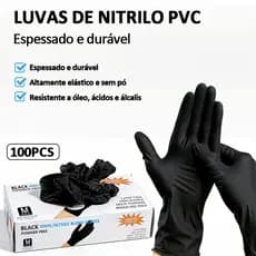 Luva Nitrílica Descartável Azul e Preta Resistente Antiaderrapante 100 Un - Cozinha e Limpeza
