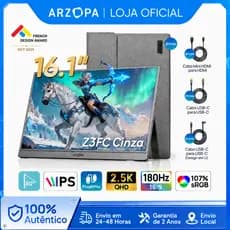 Monitor Portátil ARZOPA 16.1'180 Hz-Cinza Z3FC , Com Suporte 107 % sRGB 2.5K HDR , Ultrafino , Cuidados Os Olhos , Segun