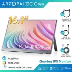 Arzopa Z1C Cinza-Monitor Portátil Com Suporte 100 % sRGB De 16.1 " , 1080P FHD Tela De Extensão De USB C HDMI Para PC ,