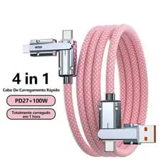 4 em 1 Cabo de carregamento super rápido de 100 W para todos os telefones com USB A Tipo C e conector Lightning