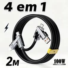 Cabo De Carregamento Rápido 4 Em 1 De 100 W , Múltiplo USB 5A Com Conectores Tipo C E Lightning Para iPhone, Samsung