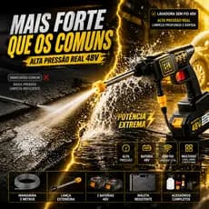 Lavadora de Alta Pressão Portátil 60 Bar Bivolt 2 Baterias 48V Sem Fio Lava Jato