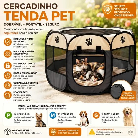 Cerca de atividades para cães e gatos Tenda portátil dobrável para animais de estimação SML