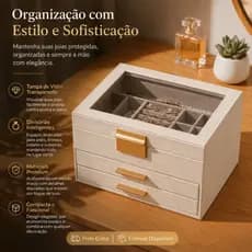 Grande Caixa De Joias Luxuosa De 3 Camadas Com Janela De Vidro-Estojo Organizador De Couro E Veludo