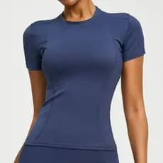 Camisa De Yoga Feminina Sem Costura Roupas Esportivas Para Secagem Rápida Manga Curta Treino Camiseta Mulher Fitness Cor