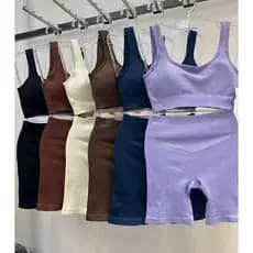 Conjunto Feminino Fitness Canelado Poliamida Grosso Short Esportivo Academia Yoga