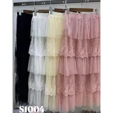 Saia De Bolo De Fada Polka Dot Lace Cake Elegante Elástica De Cintura Longa Em Tule Para Primavera Outono