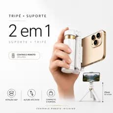 Suporte Celular com Tripé e Controle Remoto Ajustável Portátil 360° 4 funções em 1