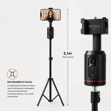 Tripé Suporte para Celular Inteligente 2,1m Rotação 360° com Rastreamento Facial iPhone Android